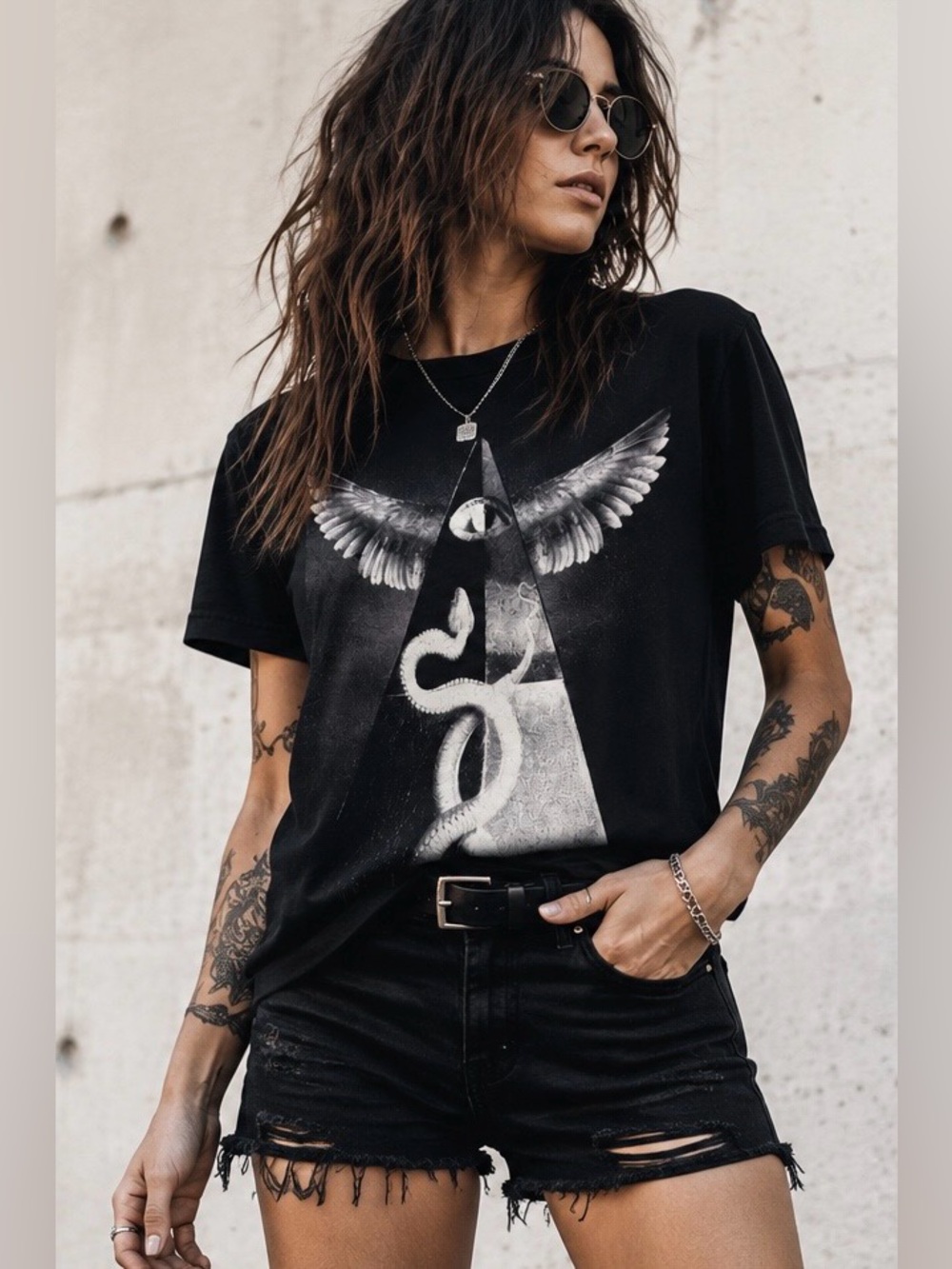 Ring of Fire Snake Pyramid Eye Graphic Tee Streetwear Unisex Medium